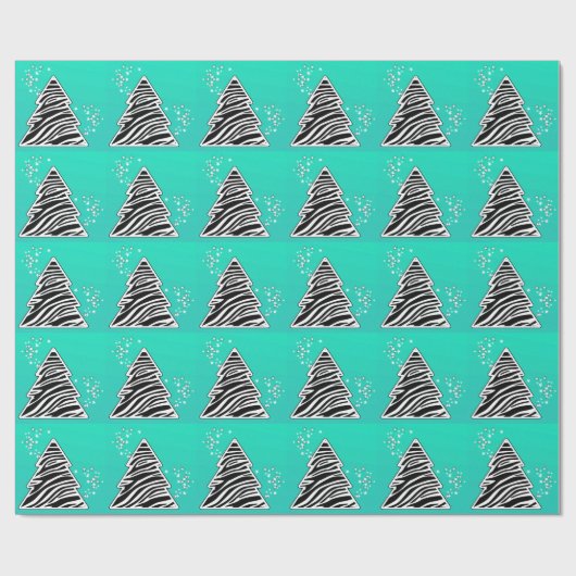 Türkis Zebra Weihnachtsbaum Geschenkpapier (Flach)