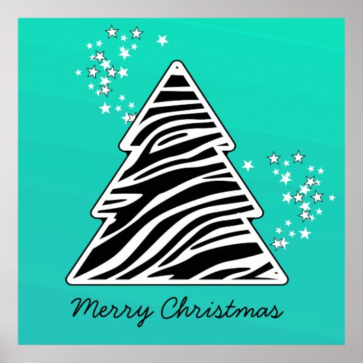 Türkis Zebra Weihnachtsbaum Poster (Vorne)