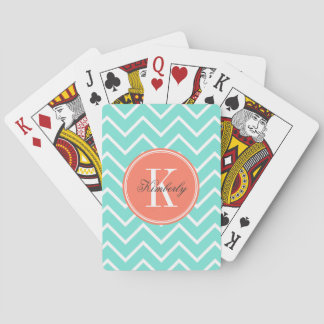 Türkis Zickzack mit Orange Monogram Spielkarten