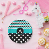 Türkis-Zickzack Polka-Punkt Pappteller (Party)