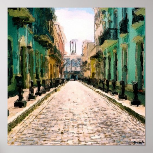 Türkisalley - Aquarellzeichnung Poster (Vorne)