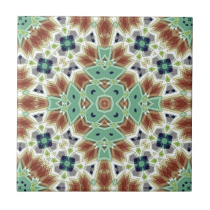 Türkisbeige farbenfrohe Kaleidoskop-Ornament Fliese