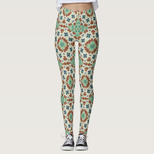 Türkisbeige farbenfrohe Kaleidoskop-Ornament Leggings