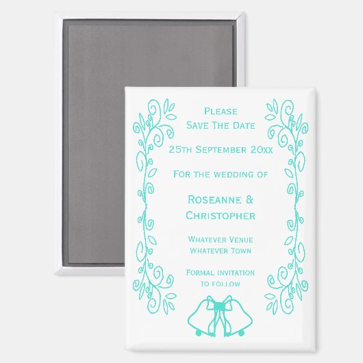 Türkisblasen-Hochzeitsskalender speichern das Datu Magnet (Vorderseite/Rückseite)