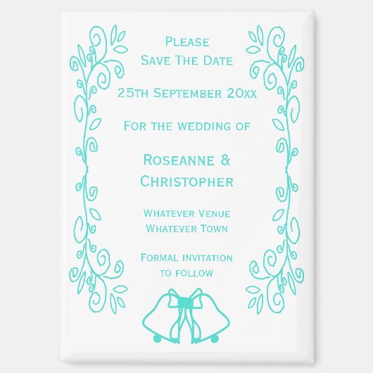 Türkisblasen-Hochzeitsskalender speichern das Datu Magnet (Vorderseite)