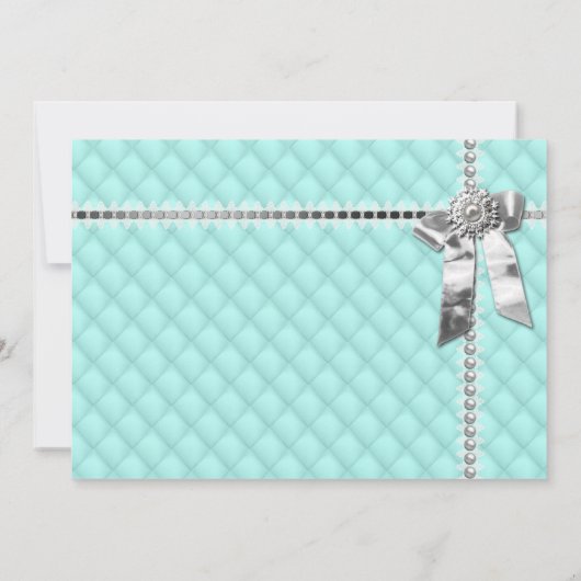 Türkisblau 1. Vintage Silberstreifen-Perlen Einladung (Rückseite)