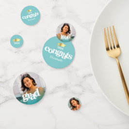 Türkisblau Abschluss 3 Foto fett formatierte Typog Konfetti