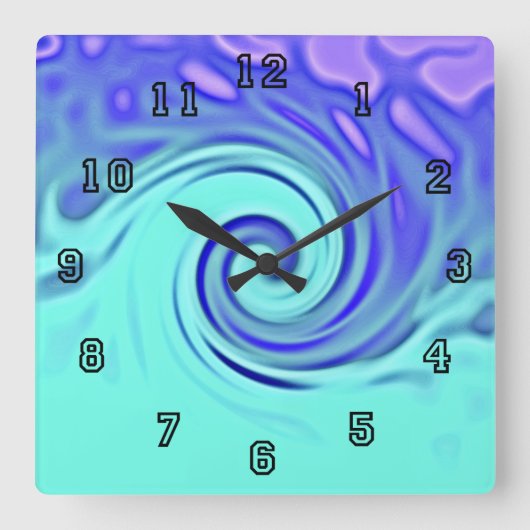 Türkisblau Abstrakte Wave Art Quadratische Wanduhr (Vorderseite)