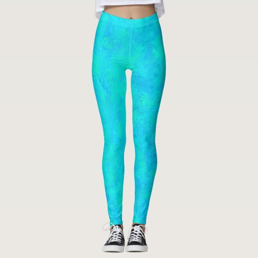 Türkisblau Abstraktes Muster Leggings (Vorderseite)