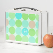 Türkisblau, Apfelgrün und helle Korallenzirkel Metall Brotdose (Beispiel)