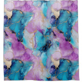 Türkisblau Aqua Lila Goldmarmor Duschvorhang (Vorderseite)