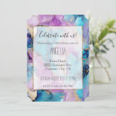 Türkisblau Aqua Lila Goldmarmor Einladung (Stehend Vorderseite)