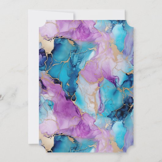 Türkisblau Aqua Lila Goldmarmor Einladung (Rückseite)