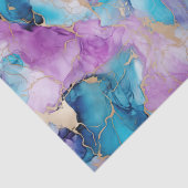 Türkisblau Aqua Lila Goldmarmor Seidenpapier (Detail)