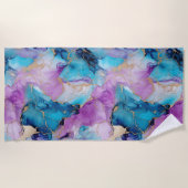 Türkisblau Aqua Lila Goldmarmor Strandtuch (Vorderseite)