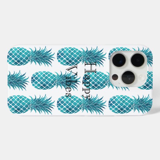 Türkisblau Aqua Tropische Ananas Case-Mate iPhone Hülle (Rückseite (Horizontal))