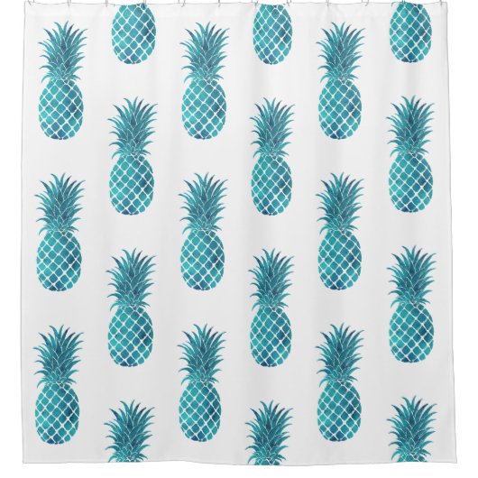Türkisblau Aqua Tropische Ananas Duschvorhang (Vorderseite)