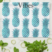 Türkisblau Aqua Tropische Ananas Geschirrtuch (Gefaltet)