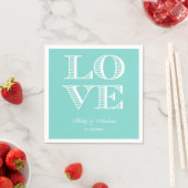 Türkisblau Aqua, weiße LIEBE Napkins Serviette (Beispiel)