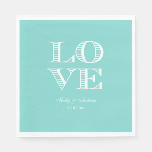 Türkisblau Aqua, weiße LIEBE Napkins Serviette (Vorderseite)