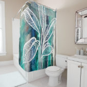 Türkisblau & Aquamarin Moderne botanische Wasserfa Duschvorhang (Beispiel)