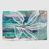 Türkisblau & Aquamarin Moderne botanische Wasserfa Golfhandtuch (Horizontal)