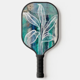 Türkisblau & Aquamarin Moderne botanische Wasserfa Pickleball Schläger