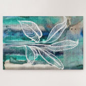 Türkisblau & Aquamarin Moderne botanische Wasserfa Puzzle (Horizontal)