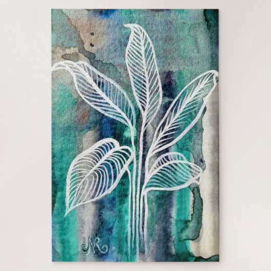 Türkisblau & Aquamarin Moderne botanische Wasserfa Puzzle (Vertikal)