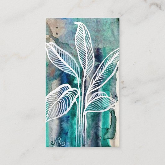 Türkisblau & Aquamarin Moderne botanische Wasserfa Visitenkarte (Vorderseite)