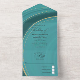 Türkisblau - Aquamarine und goldene Hochzeit in ei All In One Einladung