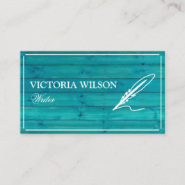 Türkisblau aus hellem Holz und weißer Schriftstell Visitenkarte
