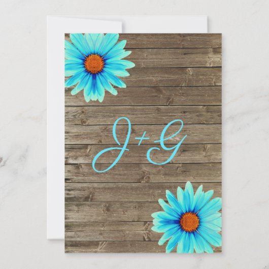 Türkisblau Blauer Blumenstrauß, Holzverheiratung m Einladung (Rückseite)