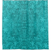Türkisblau Blauer Blütenmuster Leder Textur Print Duschvorhang (Vorderseite)