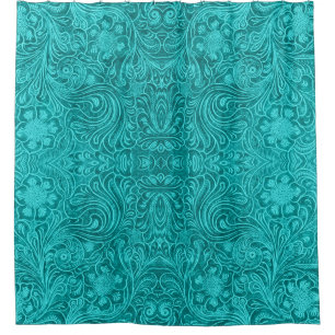 Türkisblau Blauer Blütenmuster Leder Textur Print Duschvorhang