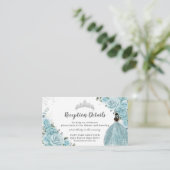 Türkisblau Blume Silver Quinceañera Empfang Begleitkarte (Stehend Vorderseite)