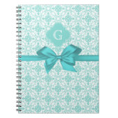 Türkisblau, Damask #2, Türkisfarbener Labelbow Notizblock (Vorderseite)
