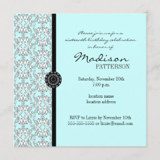 Türkisblau Damask Barock Süß 16 Party Einladungen