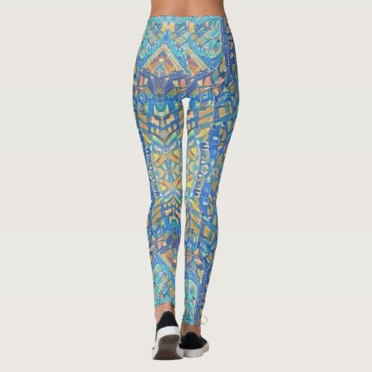 Türkisblau des marokkanischen Mosaiks in Multicolo Leggings (Rückseite)