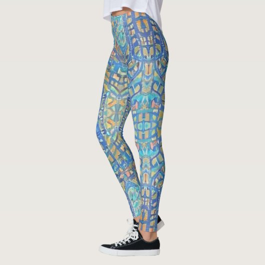 Türkisblau des marokkanischen Mosaiks in Multicolo Leggings (Links)