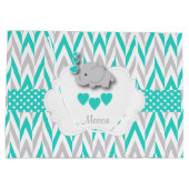 Türkisblau Elefantendesign - Babydusche Große Geschenktüte (Rückseite)