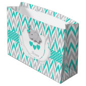 Türkisblau Elefantendesign - Babydusche Große Geschenktüte (Rückseite Schrägansicht)