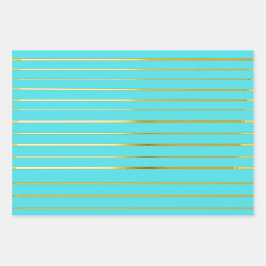 Türkisblau Elegant Gold gestreift Geschenkpapier Set (Vorderseite 2)