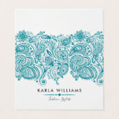 Türkisblau Elegant Paisley Lace Visitenkarten (Außenseite Aufgefaltet)