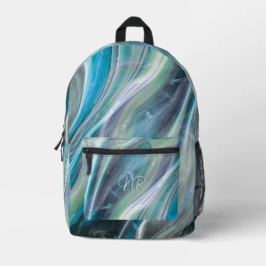 Türkisblau Eleganter Marmor Fügen Sie Ihr Monogram Bedruckter Rucksack (Vorderseite)