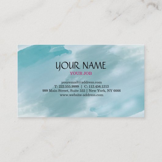 Türkisblau floral Rosa Wasserfarbe gebürstet Visitenkarte (Rückseite)