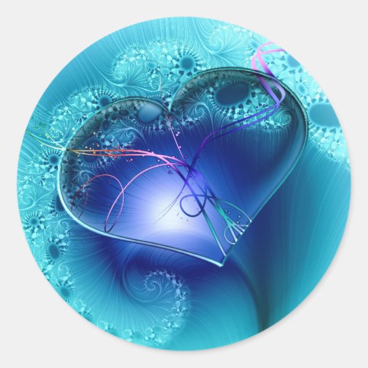 Türkisblau Funkelnd Herz Runder Aufkleber (Vorderseite)