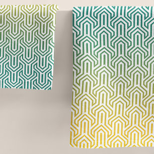 Türkisblau, gelb, Art-Déco-Muster Badhandtuch Set