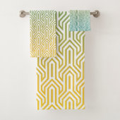 Türkisblau, gelb, Art-Déco-Muster Badhandtuch Set (Insitu)