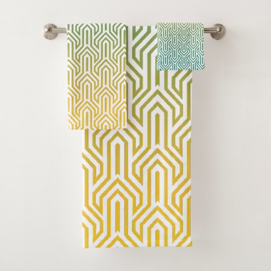 Türkisblau, gelb, Art-Déco-Muster Badhandtuch Set (Insitu)